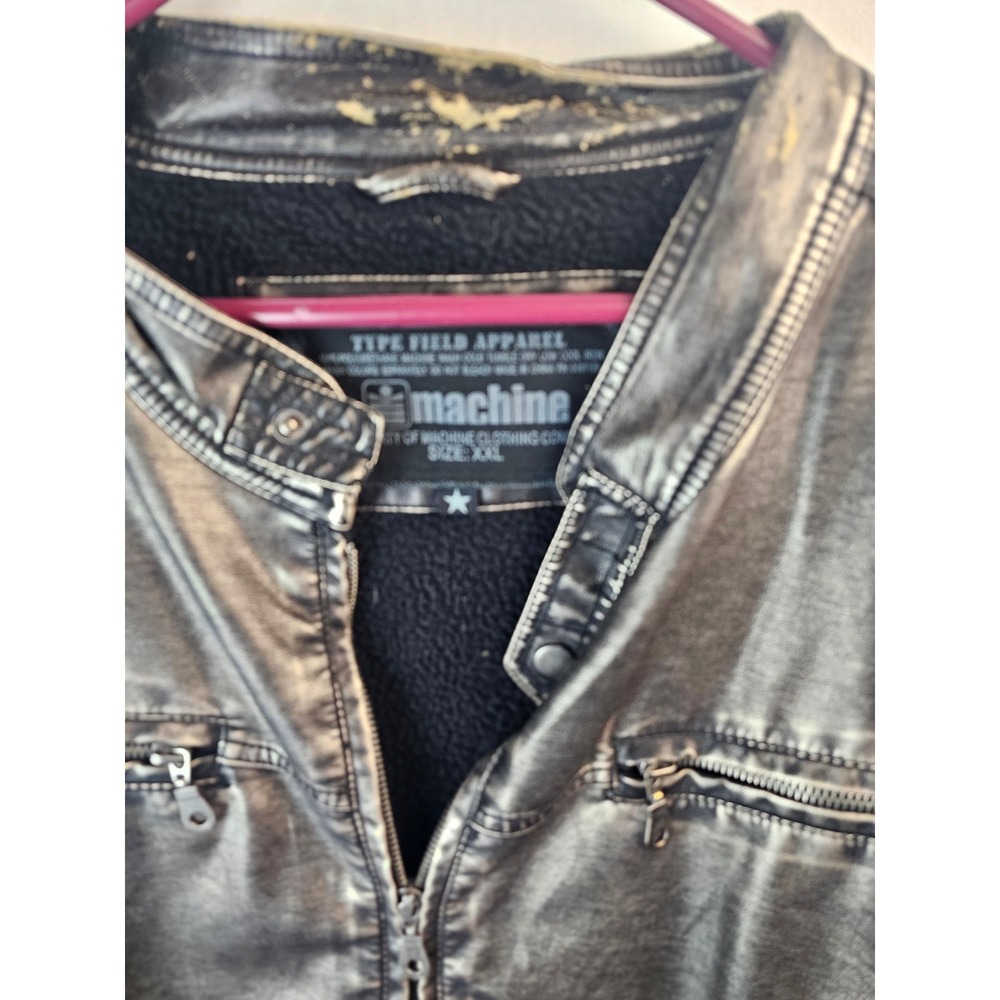 Machine Type Field Apparel Mens XXL Faux Leather Moto Jacket Metallic Pewter Zip - Picture 2 of 14